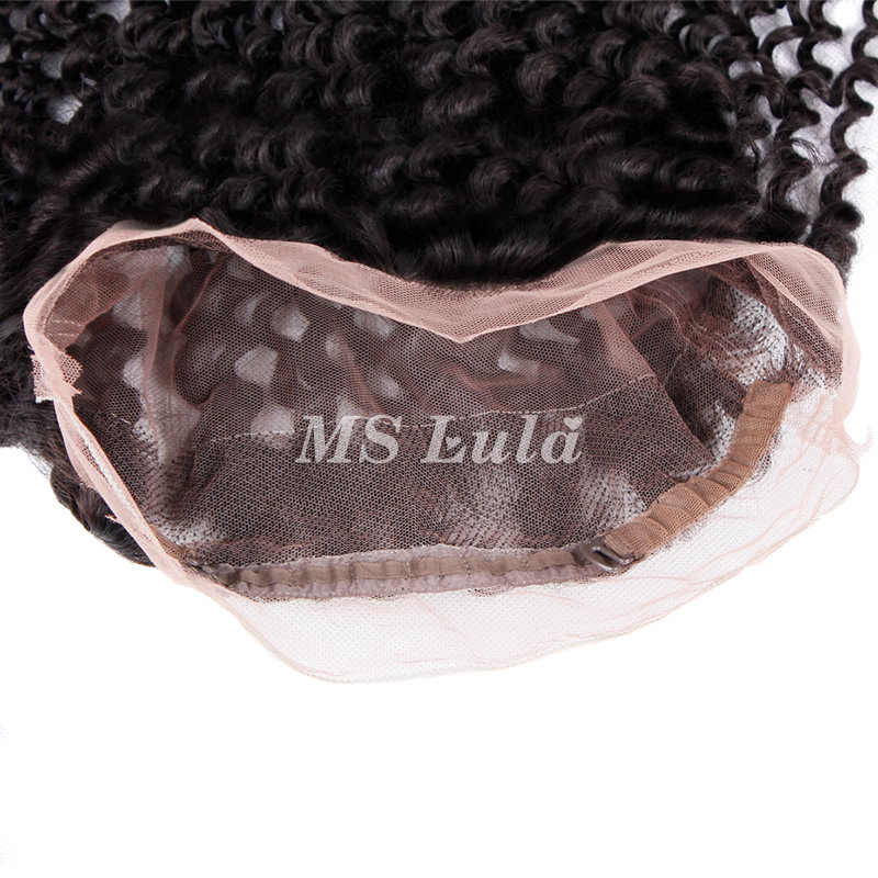 Virgin Hair Kinky Curly 360 Lace Frontal Closure 22.5x4x2 With Adjustable Strap Medium Brown Lace - 图片 11